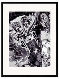 Innrammet kunsttrykk Car engine with cylinders, pistons and valves