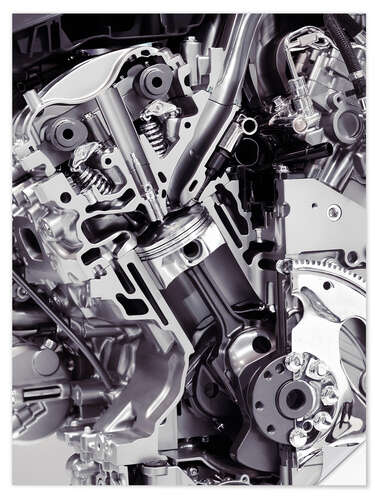Wandsticker Automotor mit Zylinder, Kolben und Ventilen