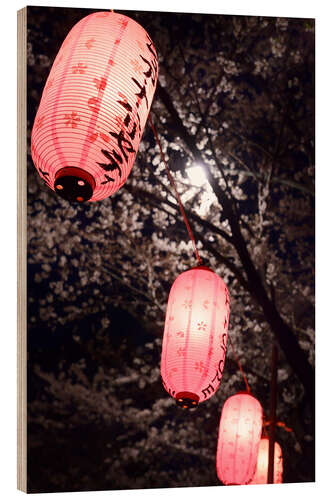 Hout print Summer festival lanterns with cherry blossoms