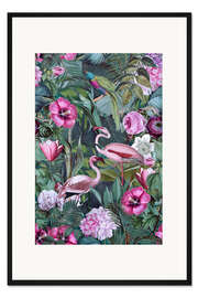 Gerahmter Kunstdruck Flamingo-Paradies