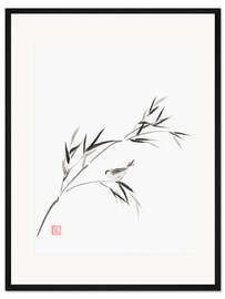 Gerahmter Kunstdruck Vogel auf einem Bambuszweig