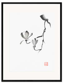 Framed art print Magnolia branch with two flowers