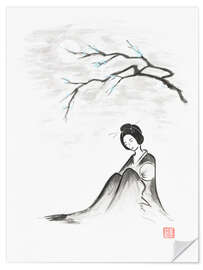 Wall sticker Geisha under a sakura branch