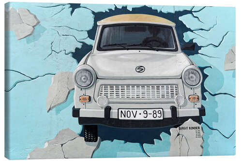 Leinwandbild Test the Best, Trabi durchbricht Wand