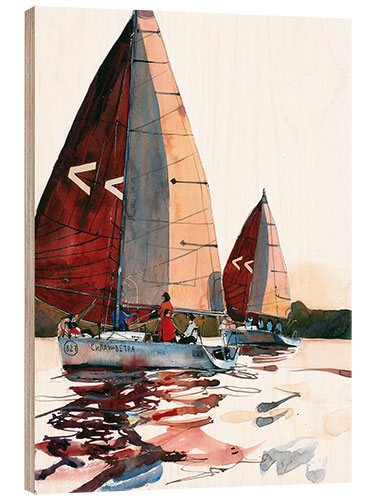 Wood print Yacht Regatta at  Sunset