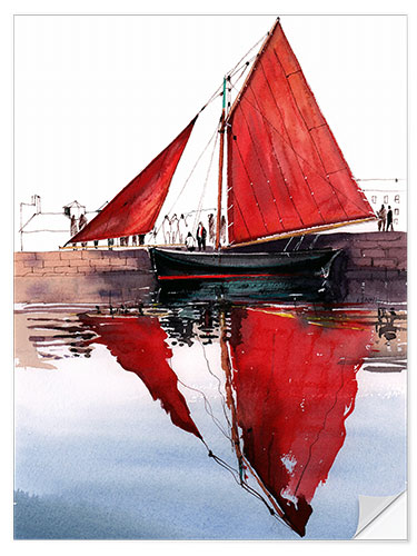 Wandsticker Rote Segelboot-Hooker Galway Irland