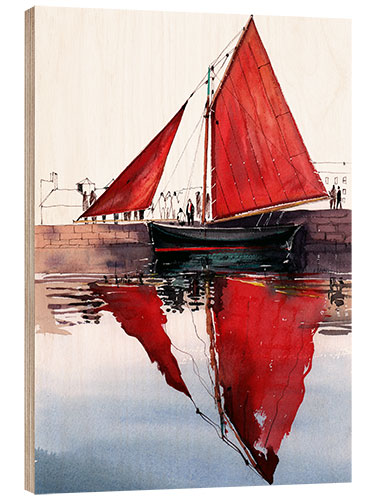 Quadro de madeira Veleiro Vermelho Hooker Galway Irlanda