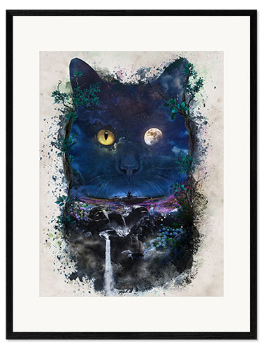 Gerahmter Kunstdruck Katze der Nacht