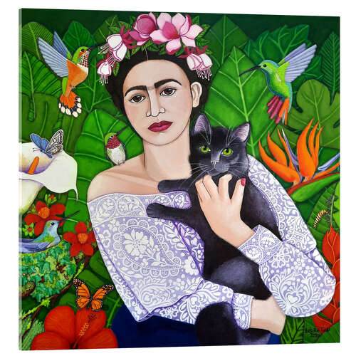 Tableau en verre acrylique Frida Kahlo au chat noir