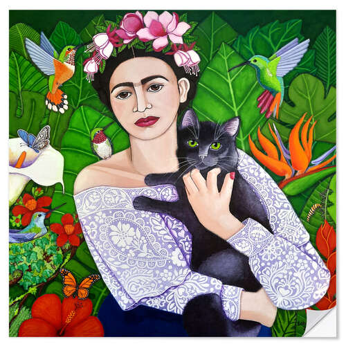 Vinilo para la pared Frida Kahlo con gato negro