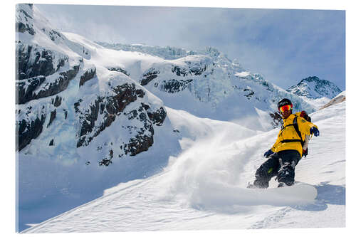 Quadro em acrílico Snowboarder na neve profunda