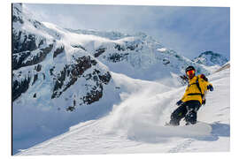 Quadro em alumínio Snowboarder na neve profunda