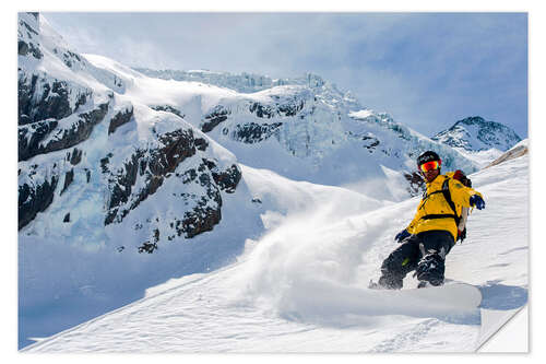 Vinilo para la pared Snowboarder en nieve profunda