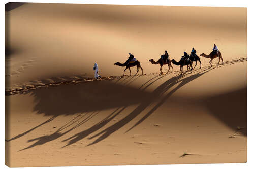 Canvastavla Camel caravan crosses the sand dunes of the Sahara