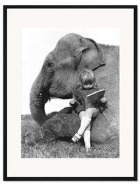 Gerahmter Kunstdruck Geschichten lesen mit Elefant