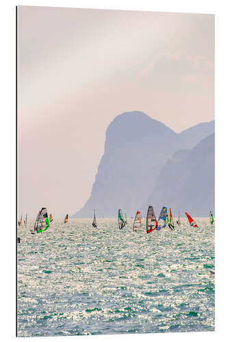 Gallery print Windsurfer with Colourful Sails, Lake Garda