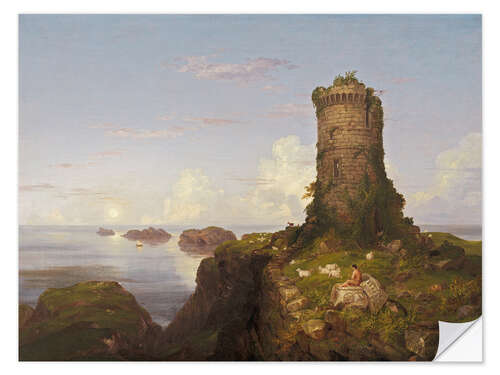 Naklejka na ścianę Italian Coast Scene with Ruined Tower