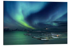 Magnettafel Fjord mit Inseln im Winter und Nordlicht