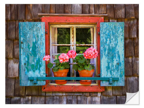 Naklejka na ścianę Flower window with geraniums