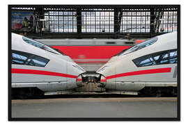 Gerahmter Kunstdruck Scharfenbergkupplung, zwei gekuppelte ICE 3