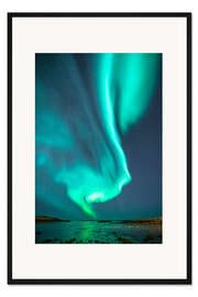 Gerahmter Kunstdruck Nordlichter über Borgarnes