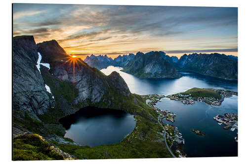 Tableau en aluminium Soleil de minuit sur Hamnoy