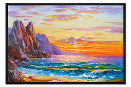 Gerahmter Kunstdruck Morgendämmerung am Meer