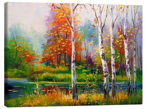 Canvas print Birch and pond