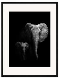 Gerahmter Kunstdruck Elefantenmutter und Kind