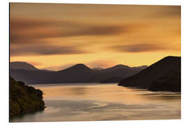 Aluminium print Marlborough Sounds at sunrise, New Zealand