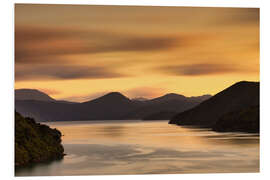 Hartschaumbild Marlborough Sounds bei Sonnenaufgang, Neuseeland