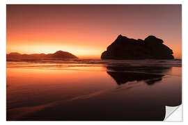 Wandsticker Wharariki Beach bei Sonnenuntergang, Neuseeland