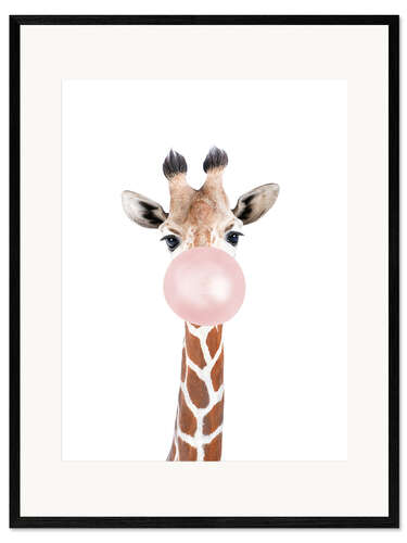 Ingelijste kunstdruk Bubble Gum Giraffe