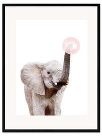 Ingelijste kunstdruk Elephant with Bubble Gum