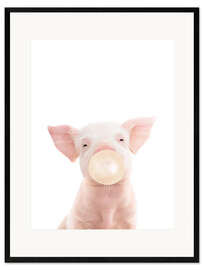 Ingelijste kunstdruk Pig and Bubble Gum