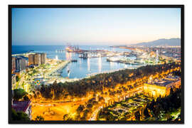 Gerahmter Kunstdruck Hafen am Abend, Malaga