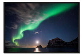 Gerahmter Kunstdruck Nordlicht im Mondschein