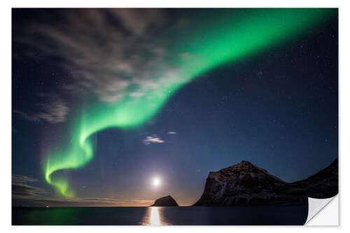 Självhäftande poster Northern lights in the moonlight