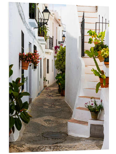 Print på skumplade White houses in a narrow alley