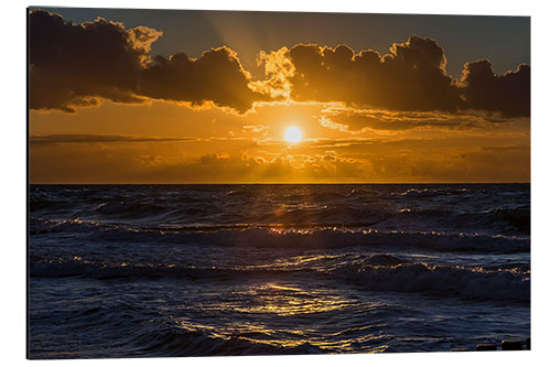 Aluminium print Sunset over the wavy Baltic Sea