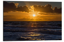 Aluminium print Sunset over the wavy Baltic Sea