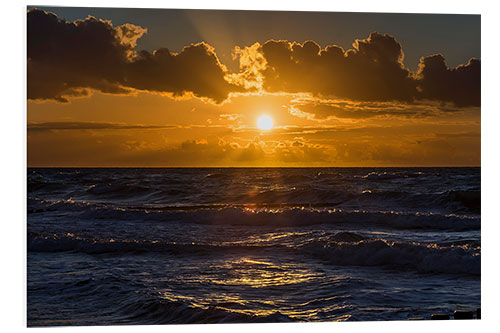 Foam board print Sunset over the wavy Baltic Sea