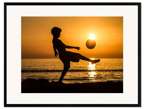 Framed art print Boy with soccer ball