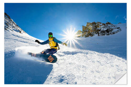 Selvklebende plakat Snowboarder with splitboard rides in the snow