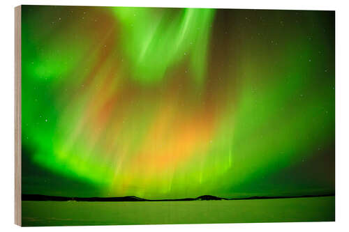 Wood print Aurora Borealis over the frozen Inari Lake