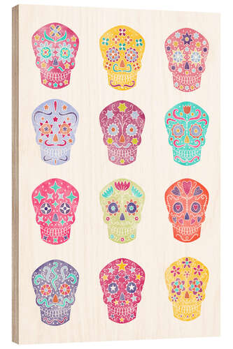 Wood print Day of the Dead Sugar Skulls