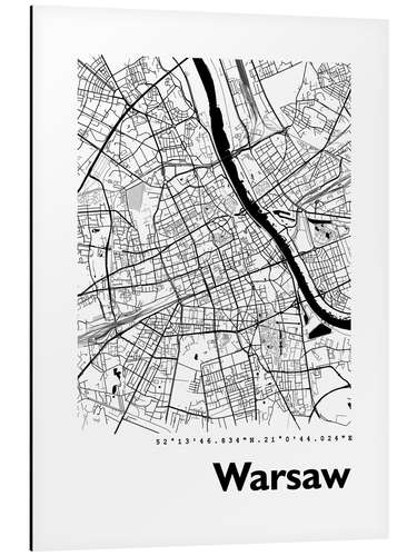 Aluminiumtavla City map of Warsaw