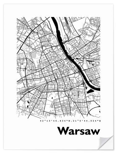 Selvklebende plakat City map of Warsaw