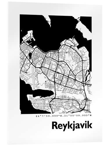 Acrylglasbild Stadtplan von Reykjavik