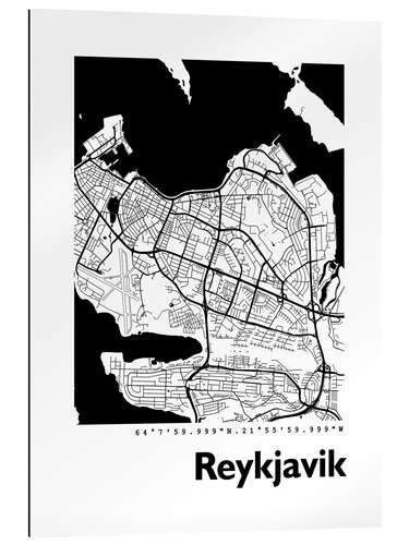 Cuadro de plexi-alu Mapa de la ciudad de Reikiavik